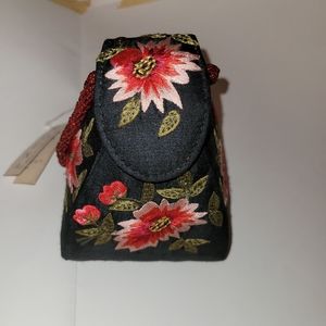 Moyna Black and Pink Mini Bag with Floral Embroidery